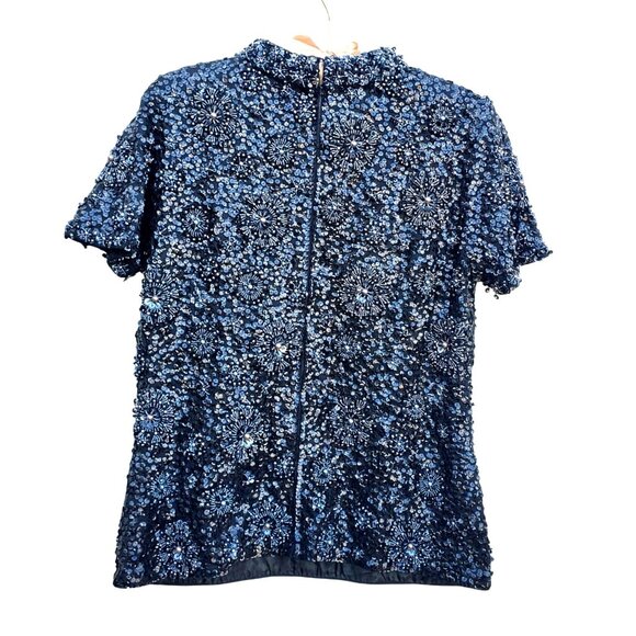 Vintage 1960s Black Hand Beaded NWT Sequined Wool Top 10 Made in Hong Kong NOS - Picture 7 of 12